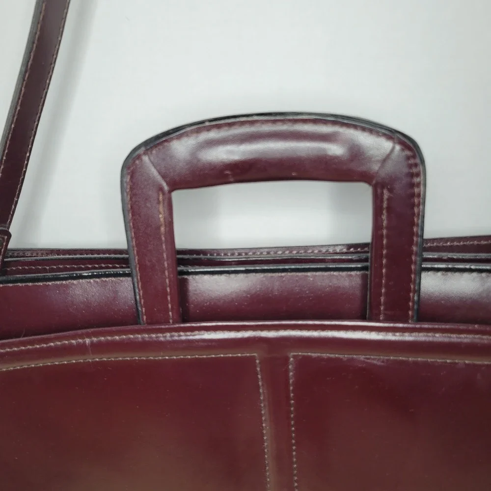 Vintage Mallard Classic Burgundy Leather Portfolio Attache Bag Top Handle Strap